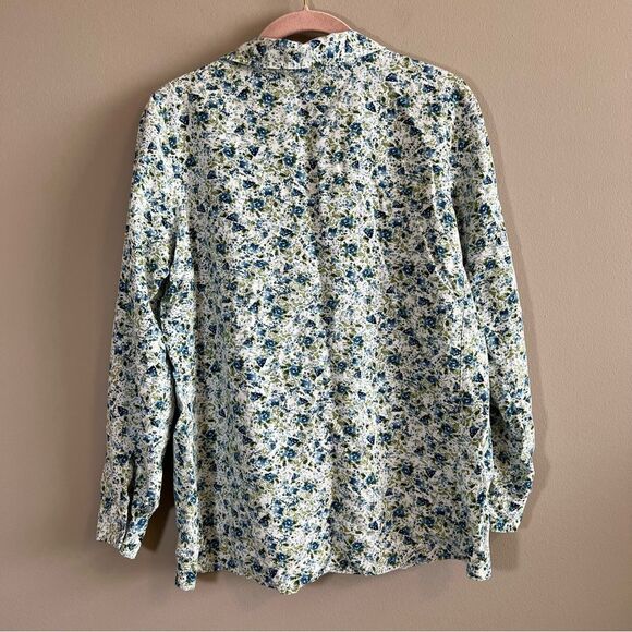 ✨ J. Jill Women’s Blue Green Floral Button Down Top Small - Picture 9 of 11